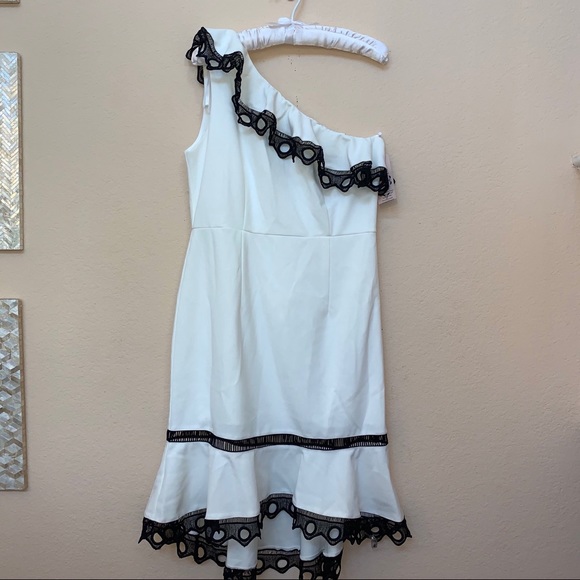 Nanette Lepore White One Shoulder Black Lace Dress - Picture 3 of 11